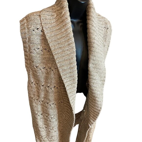 Eddie Bauer Long Open Waterfall Brown Sleeveless Cardigan Sweater - Picture 3 of 10